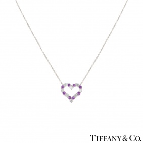 Tiffany & Co. Platinum Diamond & Sapphire Hearts Pendant